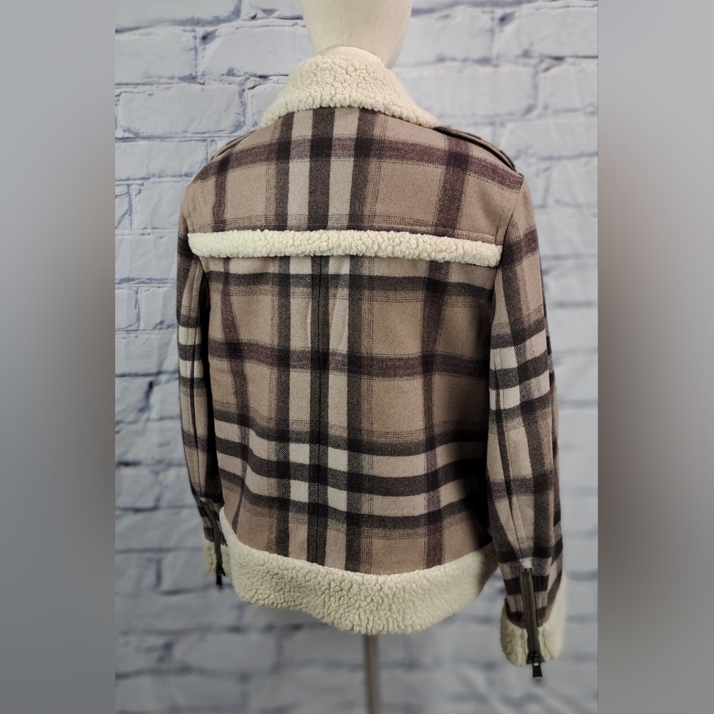 Burberry Brit Women's Wool Jacket Nova Check Faux Shearling Winter Bomber 12 US - Picture 5 of 16